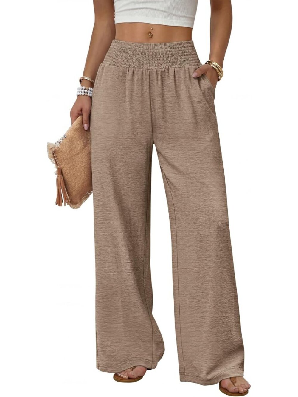 Wide Leg Pants Woman High Waist Trousers with Pockets Casual Lounge